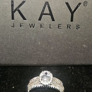 Wangyusheng 14k White Gold Swarovski Crystal Engagement Ring Size 8